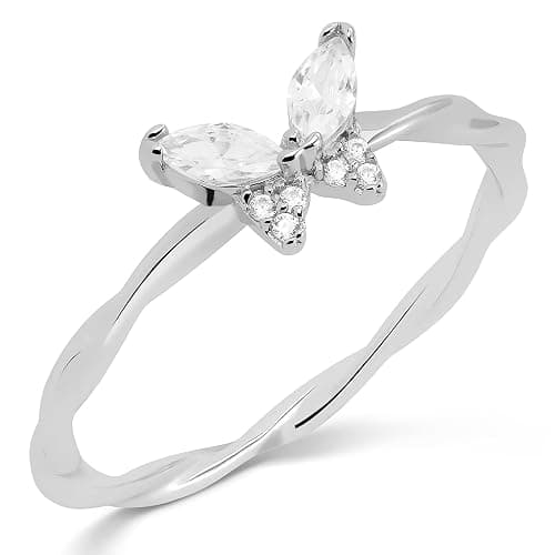 Milla Butterfly Ring for Women – Dainty 925 Sterling Silver or 14K Gold Plated – CZ Stones – Tarnish-Free, Hypoallergenic – Stackable Butterfly Rings - Image 1