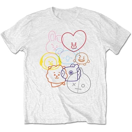 BT21 BTS Kpop Unisex Cotton Crew Neck Short Sleeves Tee Shirt (Faces White, XX-Large) - Image 1