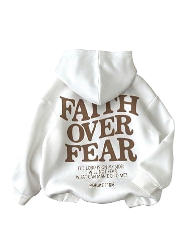 RoseSeek Girl's Letter Graphic Hoodies Long Sleeve Faith Over Fear Hoodies Sweatshirts Pullovers Trendy - Image 1