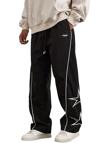 ZAFUL Mens Printed Lightweight Casual Pants Y2K Sweatpants Drawstring Dance Pants Baggy Fashion Straight Leg Pants - Image 1