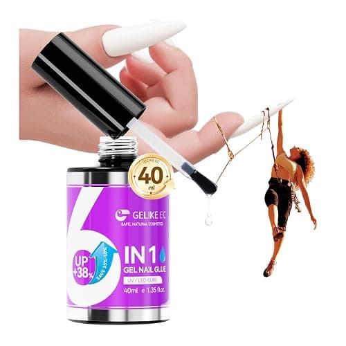 Gelike EC Gel Nail Glue for Salon: 6 in 1 Nail Glue Gel 40ml Super Strong for Nail Tips Clear Acrylic Nails - Large Capacity Saves Money for Nail Artists 12 Toxin-Free - Image 1