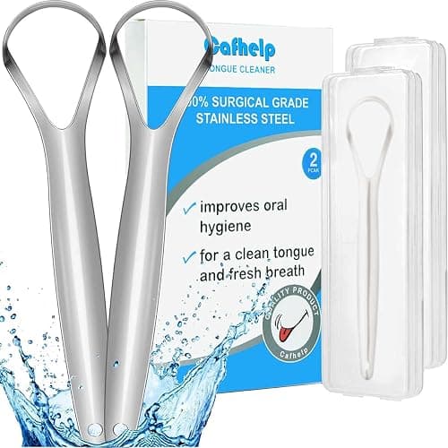Cafhelp 2-Pack Tongue Scraper, 100% 304 Surgical Stainless Steel Tongue Cleaner for Both Adults and Kids, Professional Reduce Bad Breath Metal Tongue Scrapers, Help Your Oral Hygiene (with 2 cases) - Image 1