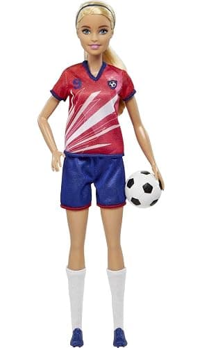 Barbie Careers Fashion Doll & Accessory, Soccer Player with Blonde Ponytail, #9 Uniform, Tall Socks, Cleats & Ball - Blonde - Multicolor - Image 1