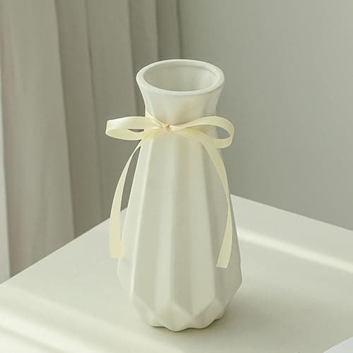 Origami Ceramic Vase with Ribbon, 7.9" H, Artistic Design Flower Vase Geometrical Style for Modern Home Decoration - Image 1