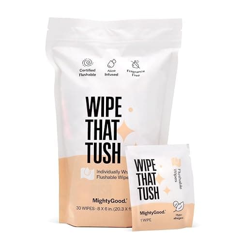 Wipe That Tush On-The-Go Flushable Wipes - 1 Pack of 30 Individually Wrapped Wipes - Fragrance Free - Extra Large & Soft - Hypoallergenic With Aloe & Vitamin E - Septic-Safe - Image 1