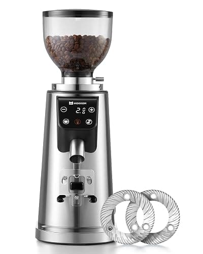 MOKKOM Professional 64mm Flat Burr Coffee Grinder with 100 Grind Settings, All-Metal Stainless Steel Body, Coffee Bean Grinder with Adjustable Electronic Timer, Anti-Static, LED Display - Image 1