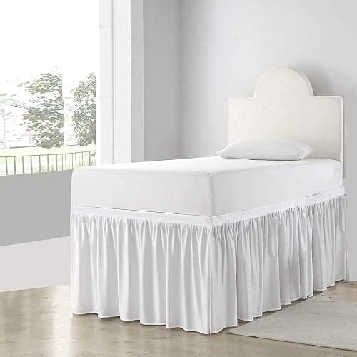 COTTON SHEET - Bed Skirt for Dorm Room, Ruffled Dorm Sized Bed Skirt Three Fabric Sides College Dorm Bed Skirt - White - Twin XL - 32 Inch Drop, White Solid, Twin-XL-32In Drop - Twin-XL-32" Drop - White Solid - Image 1