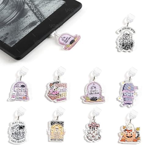 YOPPIX 9PCS Charms for E-Reader, About Funny Theme Dust Plug Charm Compatible with Type C Charging Port, Gift for Book Lover Readers Men Women Teachers Students, Accessories for E-Reader - Image 1