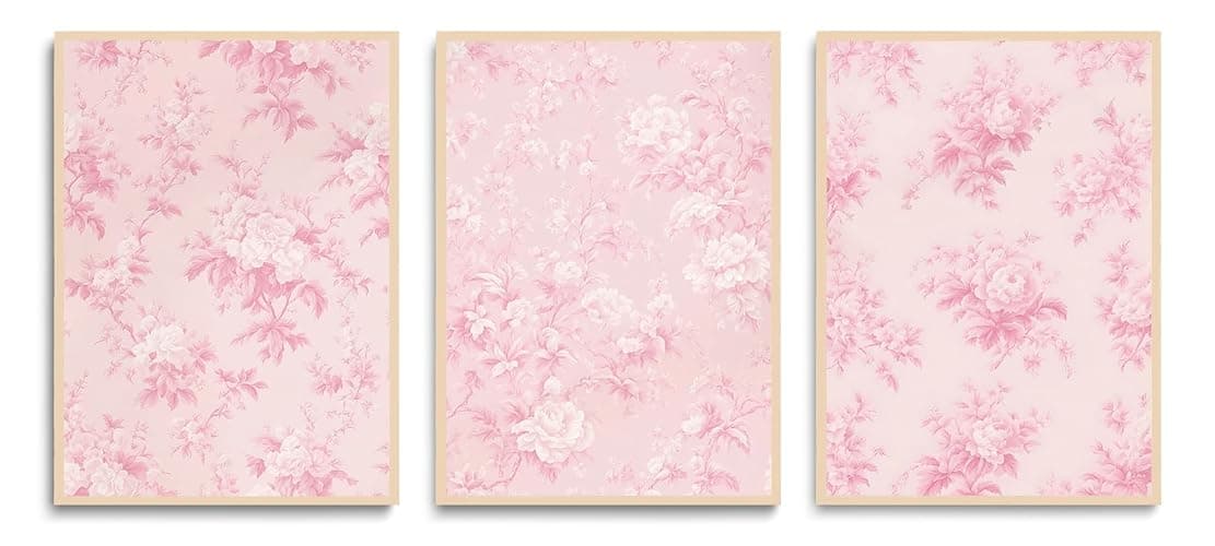 LYPHNX Pink Chinoiserie Flower Poster Wall Art light Pink Love Shack Fancy Canvas Decor Paintings Set of 3 Blush Pink Painting Pictures Home Decor for bedroom Living room Bathroom 12"x16" Unframed - Image 1