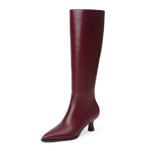 Modatope Knee High Boots Kitten Low Heel Faux Leather Pointed Toe Side Zipper Fall Long Tall Boots for Women - Image 1