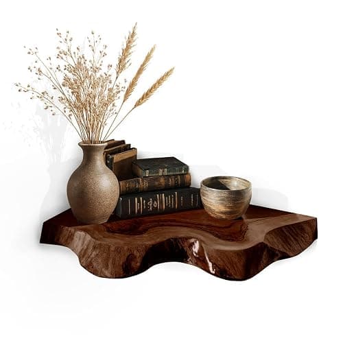 SpryInterior Farmhouse Live Edge Corner Floating Shelves - Handcrafted Rustic Solid Wood, Heavy-Duty Hidden Brackets, Wall Mounted Decor for Bedroom, Living Room - (9.8''W x 9.8''D x 2.0''H, Walnut) - Image 1