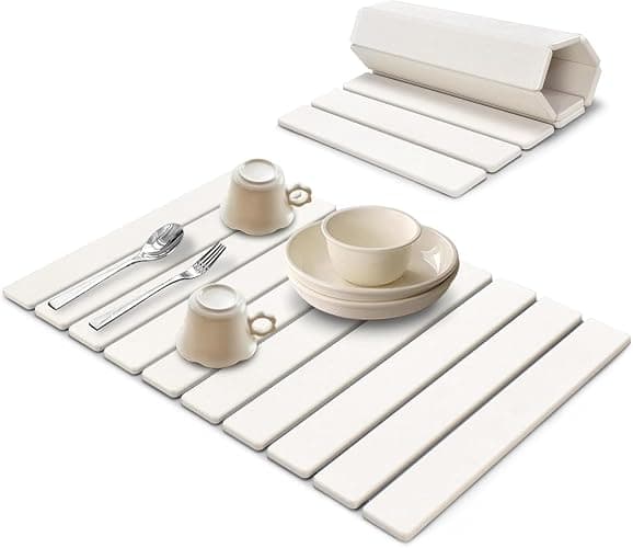 Large Stone Dish Drying Mats for Kitchen Counter, Eco - Friendly Diatomaceous Stone Mats, Non - Slip Collapsible Absorbable Stone Dish Drying Mat for Multi - Purpose, Match Any Countertop, 24"×16" - Image 1