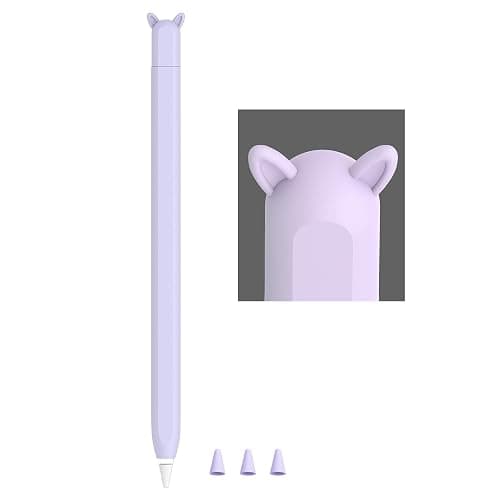 Cute Ear Case Silicone Skin Cover for Apple Pencil 2nd Generation, and Protective Nib Cover Accessories Compatible with iPad Pro 11 12.9 inch,Purple - Image 1