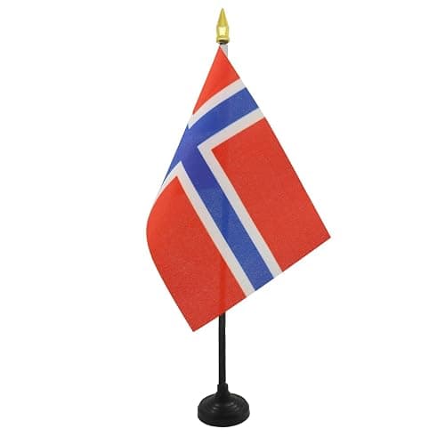 AZ FLAG - Norway Table Flag 4'' x 6'' - Norwegian Mini Desk Flag 100% Polyester 15 x 10 cm - Office Banner with 10'' Pole - Golden Spear - Norway - 4'' x 6'' - Image 1