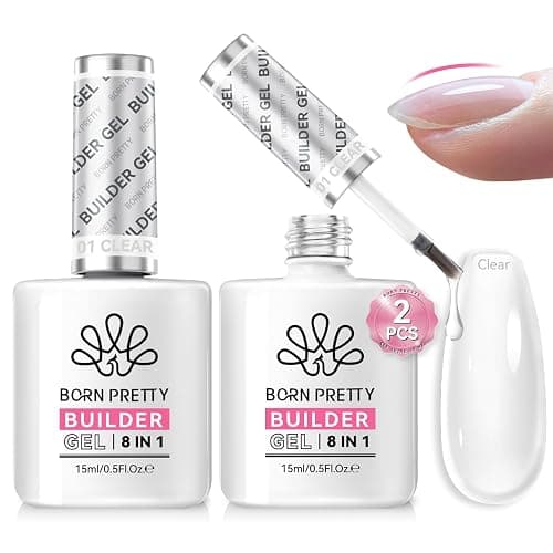 Born Pretty Builder Gel 8-in-1, 2PCS 15ML Clear Builder Nail Gel Set, Transparent Extension Rhinestone Glue for LED Lamp Cured for Nail Thickening - Image 1