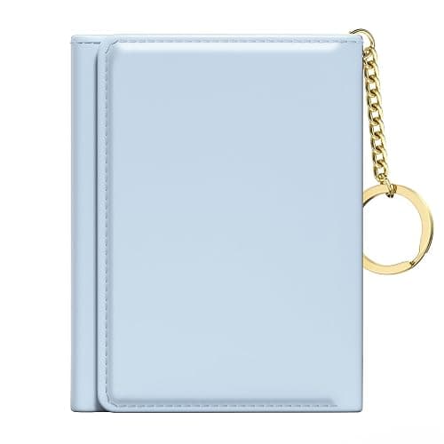 Rouidr Womens Wallet, Small Slim RFID Card Wallets for Women, Cute Front Pocket Trifold Leather Card Organizer with 7 Slots & ID Window, Blue - Image 1