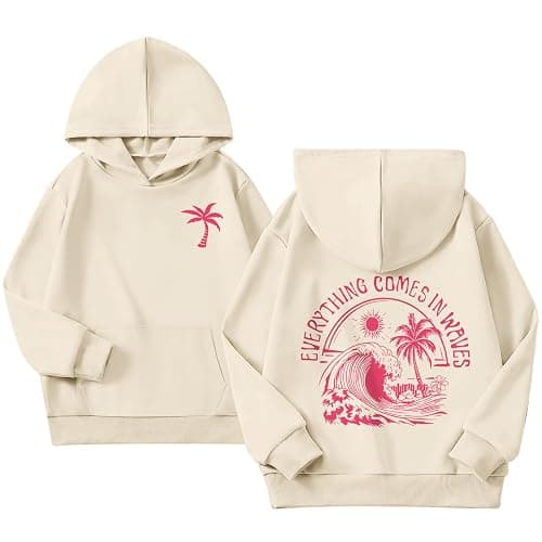 KIEKIECOO Girls Palm Graphic Hoodie Beach Cute Hoodies With Pocket Kids Preppy Sweatshirt Ocean Pullover Long Sleeve Top - Image 1