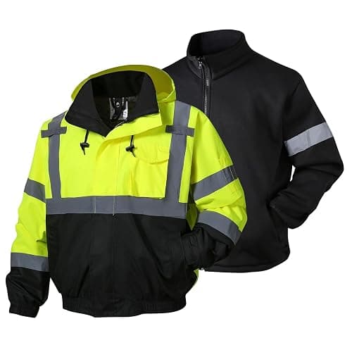SKSAFETY 3-in-1 High Visibility Winter Bomber Jackets Zip Out Fleece Liner Reflective Safety Coats for men Waterproof ANSI/ISEA Class 3(Lime M) - Image 1