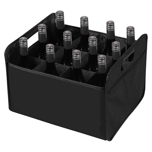 LITLANDSTAR 12 Bottle Wine Carrier, Collapsible Wine Bottle Storage Box Premium Felt Liquor Bottle Tote with Handles for Travel/Party/Picnic/Vacation, Black - Image 1
