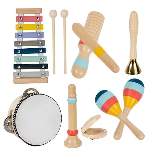 Wooden Musical Instruments For Percussion Instruments Children's Early Childhood Musical Set Wooden Percussion Toys With Tambourine Xylophone Toddler Musical Sensory Toys For 1-3Year Olds - Image 1