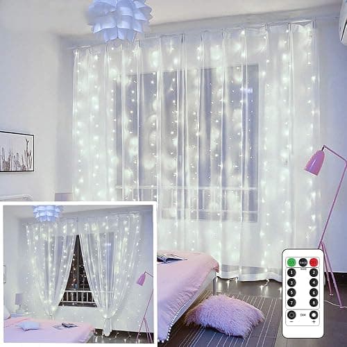 YEOLEH String Lights Curtain,USB Powered Fairy Lights for Bedroom Wall Party,8 Modes & IP64 Waterproof Ideal for Outdoor Wedding Decor (White,7.9Ft x 5.9Ft) - Image 1