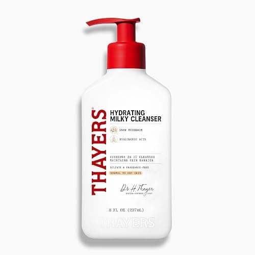 THAYERS Milky Hydrating Face Cleanser with Snow Mushroom, Hyaluronic Acid, Dermatologist Recommended Gentle Facial Wash, Hydrating Skincare for Dry, Sensitive Skin, Paraben Free, 8 FL Oz, Clear - Image 1