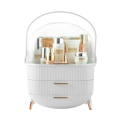 Multi-Function Make Up Case Dustproof Cosmetic Storage Box, Organizer Skin Care Products Jewelry Organizer Finishing Box for Bedroom Bathroom Desktop (White) - White - Image 1