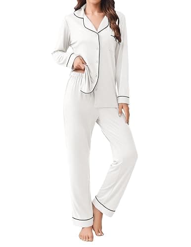 Ekouaer Womens Pajamas Set 2 Piece Button Down Pjs Soft Long Sleeve Top and Pants Sleepwear Set Lounge Sets - Image 1
