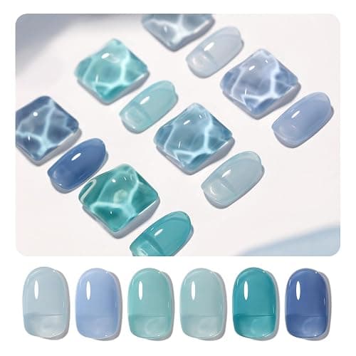 GAOY Jelly Blue Gel Nail Polish Set, 6 Transparent Colors, UV Light Cure Gel Polish for Salon and Nail Art DIY at Home - Image 1