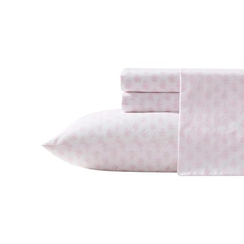Laura Ashley - Twin Size Sheet Set, 100% Cotton Percale Bedding with Matching Pillowcase, Fully Elastic Fitted Sheet, Deep Pocket, Floral Room Decor (Francesca Pink) - Image 1
