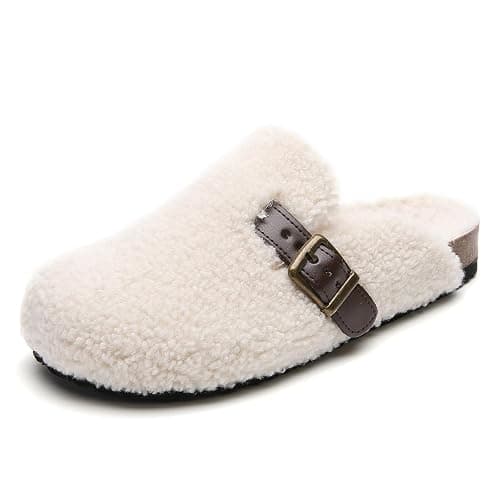 Tilocow Women's Suede Clogs Comfortable Fuzzy Cork Footbed Mules Slip On Winter Clogs - Image 1