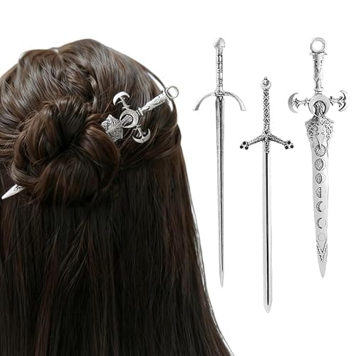 3-Piece Sword Hair Pin Set – Gothic and Viking Hair Accessories for Women, Medieval Hair Sticks & Renaissance Hair Jewelry - Image 1