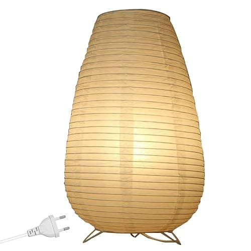 Reispapier Lampenschirm, Papier Tischlampe Weiß Nachttischlampe Stehlampe Tischleuchte Lampenschirm mit E14 Fassung, Schalten und Glühbirne, Hängelampe rund Ersatzlampenschirme 1.8m kabel, H 33cm - Image 1