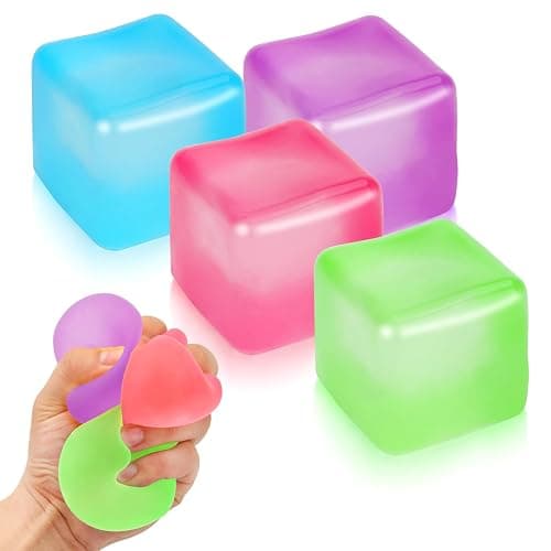 4 Pack Stress Cube Sensory Fidget Toys for Anxiety Stress Relief, Slow Rising Fidget Cube Squeeze Toys, Squishy Cube Filled with Thick Substance, Ice Cube Stress Balls for Adults Kids - Image 1