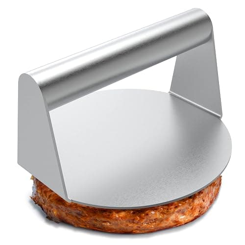 JENNY FRIDA Stainless Steel Burger Press, 5.5 Inch Round Smasher, Non-Stick Smooth Hamburger Press Flat Bottom Without Ridges, Bacon Grill Perfect for Top Griddle Cooking - Image 1