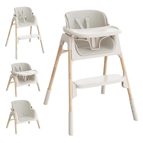 Mloong High Chair for Babies and Toddlers - Adjustable 4-in-1 Baby High Chairs with Dishwasher Tray, Easy Clean Highchair, Beige - Image 1