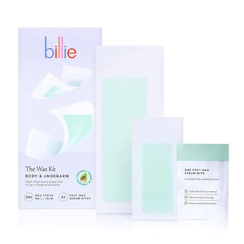 Billie Wax Kit - Body & Underarm - Easy & Convenient - No Heat - Made With Aloe & Avocado Oil - Vegan Soft-Gel - 36 wax strips - 6 post-wax serum wipes - Image 1
