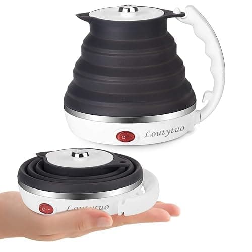 Ultrathin Upgraded Food Grade Silicone Travel Foldable Electric Kettle Boil Dry Protection Portable with Dual Voltage and Separable Power Cord,555ML 110-220V US Plug - Image 1