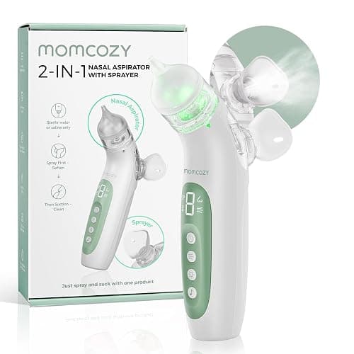 Momcozy BreezyClear™ 2-in-1 Electric Nasal Aspirator for Baby with Spray, 65kPa Hospital-Grade Suction, 4 Adjustable Levels, Quiet & Portable Nose Cleaner with Soothing Light & Music - Image 1