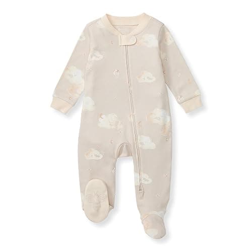 Burt's Bees Baby Boys' Organic Cotton, Sleep and Play Footed Pajamas | Easy zip front PJs feature a 2-way zipper to ensure newborns have a restful nights sleep - Image 1