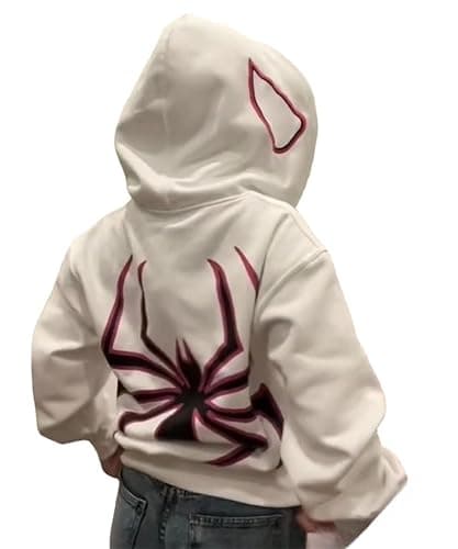 Asadovce Women Men Zip Up Y2k Oversized Hoodie Spider Graphic Full Zipper Sweatshirt Teen Girls Grunge Streetwear Jacket - Small - Spider White - Image 1