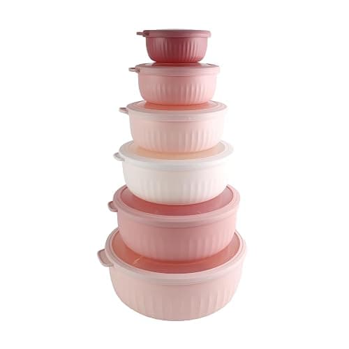 COOK WITH COLOR Prep Bowls with Lids- Wide and Deep Nesting Plastic Small Mixing Bowl Set with Lids, 12 Piece Set - Wide Bowls, Pink - Image 1