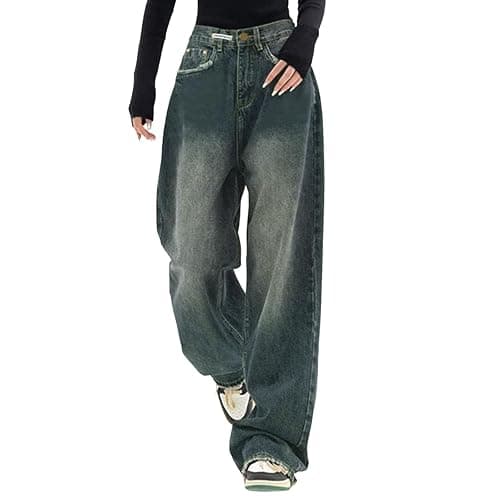 Baggy Jeans Women Y2K Streetwear Cargo High Waist Stretchy Wide Leg Flared Trousers Grunge Denim Pants Vintage Patchwork - Image 1