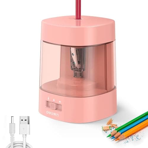Deli Electric Pencil Sharpener, Automatic Pencil Sharpeners for No.2 Pencils Colored Pencils, USB & Battery Operated Pencil Sharpener for School, Home, Office, Classroom, Pink - Image 1