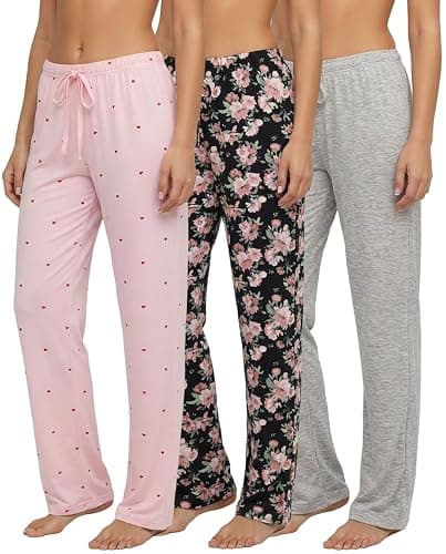 Real Essentials 3 Pack: Women’s Ultra-Soft Comfy Pajama Lounge Pants Sleepwear (Available in Plus Size) - Image 1