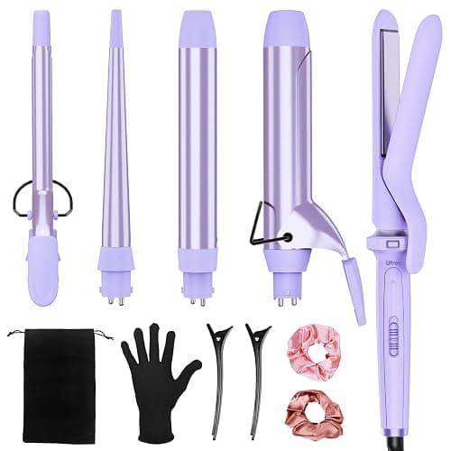 Birthday Gifts for Women, Ufree 5 in 1 Curling Iron with Interchangeable Ceramic Barrels (0.35"-1.25"), Curling Wand Set with Flat Iron Hair Straightener, Instant Heat Up, Dual Voltage Hair Curler - Image 1