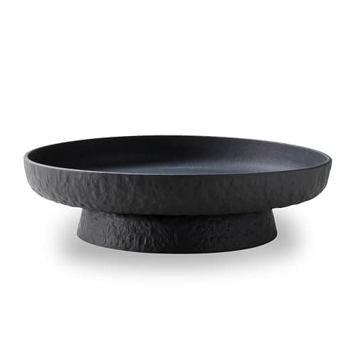 Granite Inspired Matte Black Fruit Bowl | Wide, Shallow Textured Pedestal Bowl | 11 Inch Unique Centerpiece for Table or Decor for Entryway Table - Image 1