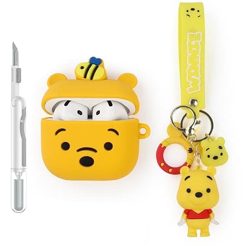 XMBYGY Case and Cleaner Pen for AirPods 4th Generation Wireless Earbuds, Silicone Cartoon Charging Protective Cover and 3 in 1 Cleaning Kit for AirPods 4 with Doll and Anti-Lost Lanyard - Image 1