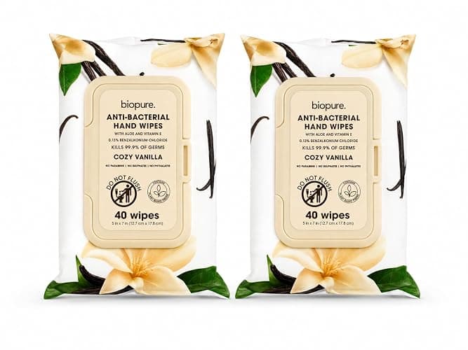 Cozy Vanilla Hand Wipes 2 Pack, 40 Wipes Each (80 Total), Moist Wipes with Aloe & Vitamin E, Travel, Home, Office, Car - Image 1