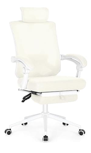 Misolant Ergonomic Office Chair with Footrest, Ergonomic Desk Chair with Adjustable 2D Lumbar Support, High Back Computer Chairs with Adjustable Headrest, Beige Comfortable Executive Office Chair - Image 1